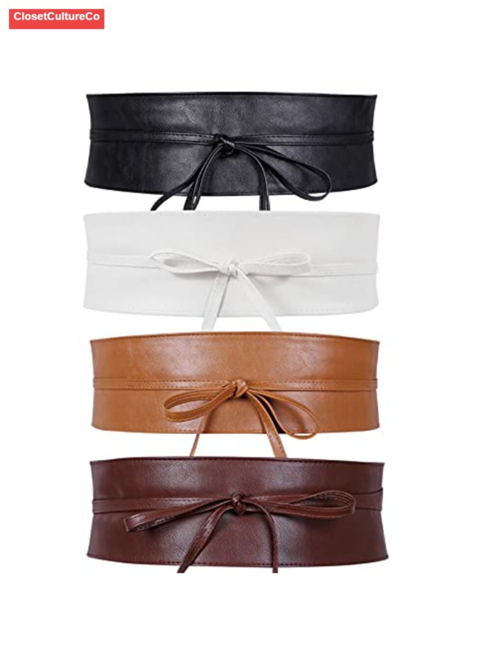 Wide Obi Belt PU Leather Self Tie Wrap Waistband for Costumes Dresses